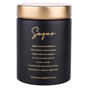 PUSZKA OKRĄGŁA METALOWA NA CUKIER CZARNA MATOWA Z POKRYWĄ DEKORACYJNA SUGAR