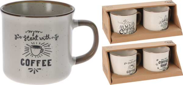 ZESTAW DWÓCH KAMIONKOWYCH KUBKÓW 300ML 2 WZORY W STYLU RETRO - obrazek 2