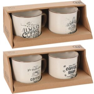 ZESTAW DWÓCH KAMIONKOWYCH KUBKÓW 300ML 2 WZORY W STYLU RETRO