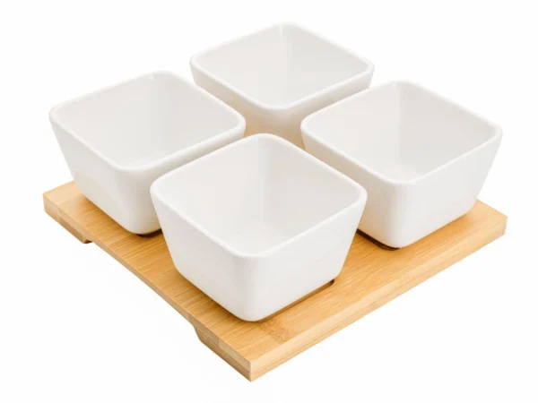 ZESTAW 4 MISECZEK DO PRZEKĄSEK NA BAMBUSOWEJ PODSTAWCE ADRIA - obrazek 3