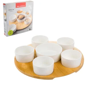 ZESTAW 5 MISECZEK DO PRZEKĄSEK NA BAMBUSOWEJ PODSTAWCE ADRIA