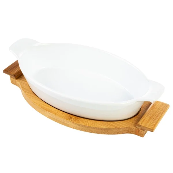 NACZYNIE CERAMICZNE DO ZAPIEKANIA NA PODSTAWIE BAMBUSOWEJ 33,5 CM