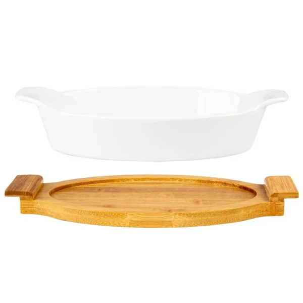 NACZYNIE CERAMICZNE DO ZAPIEKANIA NA PODSTAWIE BAMBUSOWEJ 33,5 CM - obrazek 3
