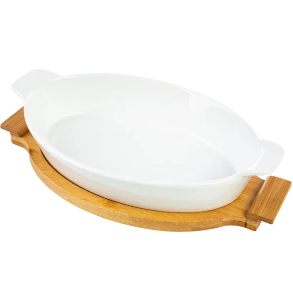 NACZYNIE CERAMICZNE DO ZAPIEKANIA NA PODSTAWIE BAMBUSOWEJ 33,5 CM - obrazek 5