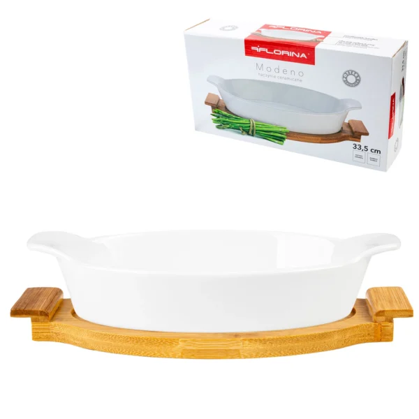 NACZYNIE CERAMICZNE DO ZAPIEKANIA NA PODSTAWIE BAMBUSOWEJ 33,5 CM - obrazek 6