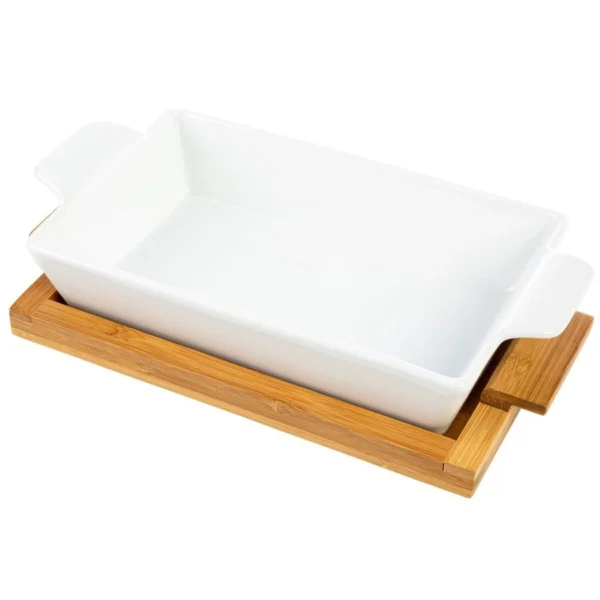 NACZYNIE CERAMICZNE DO ZAPIEKANIA NA PODSTAWIE BAMBUSOWEJ 26 CM