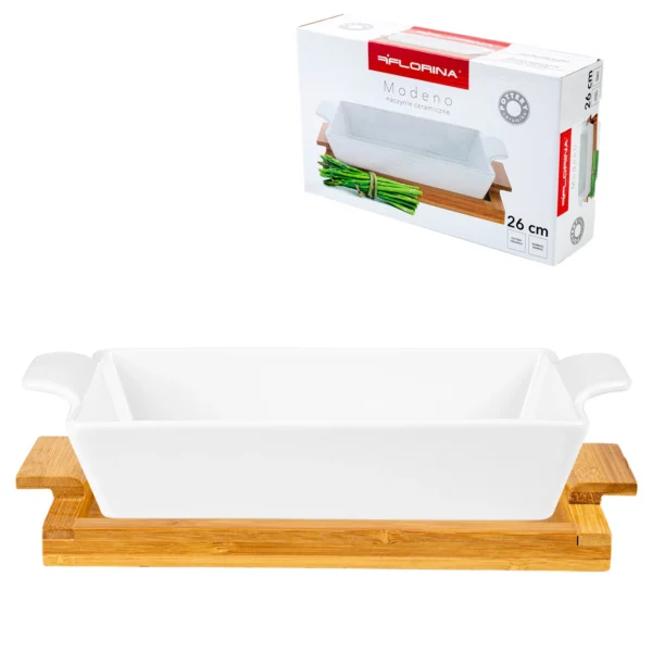NACZYNIE CERAMICZNE DO ZAPIEKANIA NA PODSTAWIE BAMBUSOWEJ 26 CM - obrazek 4