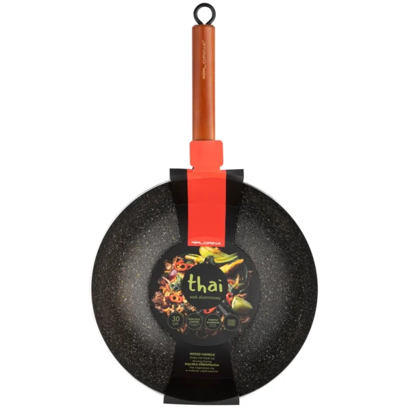 WOK ALUMINIOWY THAI 30 CM DREWNIANA RĄCZKA