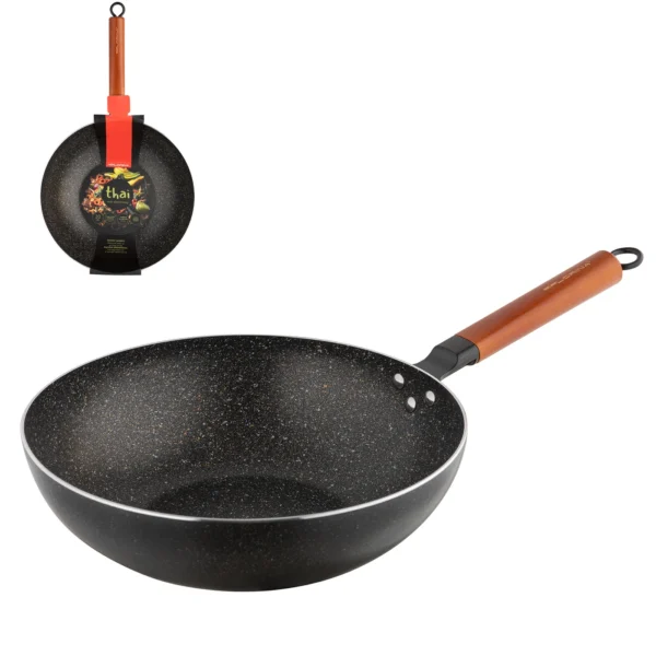 WOK ALUMINIOWY THAI 30 CM DREWNIANA RĄCZKA - obrazek 7