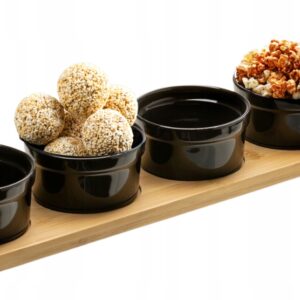 Miseczki do DIPÓW Przekąsek 4x100 ml na bambusowej podstawce Czarne