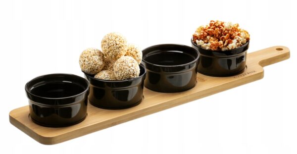 Miseczki do DIPÓW Przekąsek 4x100 ml na bambusowej podstawce Czarne