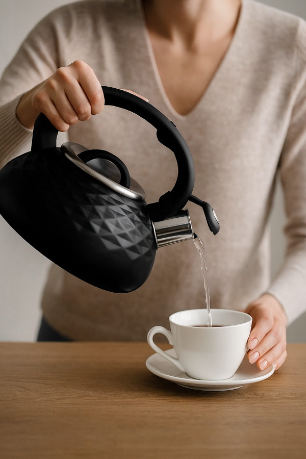 Czajnik Konighoffer Pascal 3 l – czarny stalowy czajnik tradycyjny na indukcję i gaz z gwizdkiem - obrazek 10