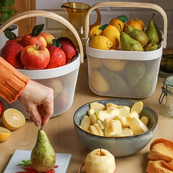 Koszyk na Owoce Organizer Uniwersalny z Drewnianą rączką 25x18x27 cm Czarny - obrazek 3