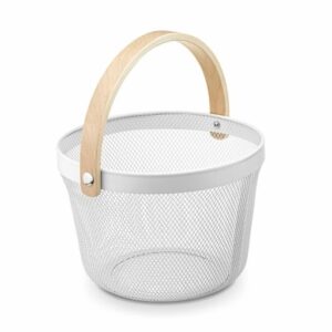 Koszyk na Owoce Organizer Uniwersalny z Drewnianą rączką 26 x 18 cm Biały