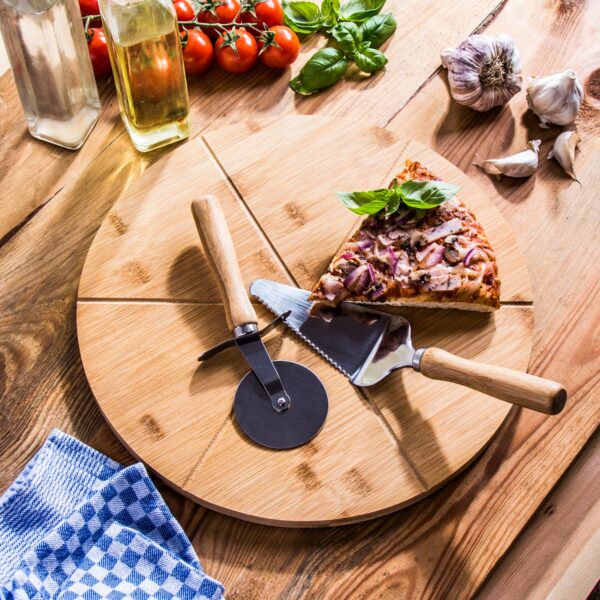 Zestaw do PIZZY Deska 33 cm Radełko Łopatka do serwowania Bambus - obrazek 9