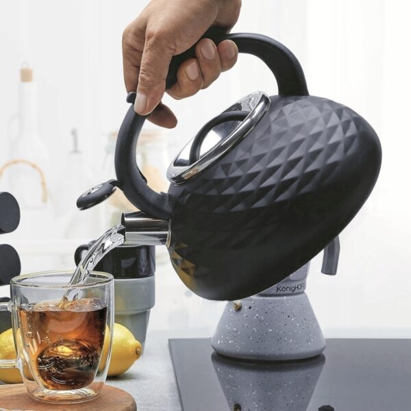 Czajnik Konighoffer Pascal 3 l – czarny stalowy czajnik tradycyjny na indukcję i gaz z gwizdkiem - obrazek 4