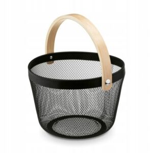 Koszyk na Owoce Organizer Uniwersalny z Drewnianą rączką 26 x 18 cm Czarny