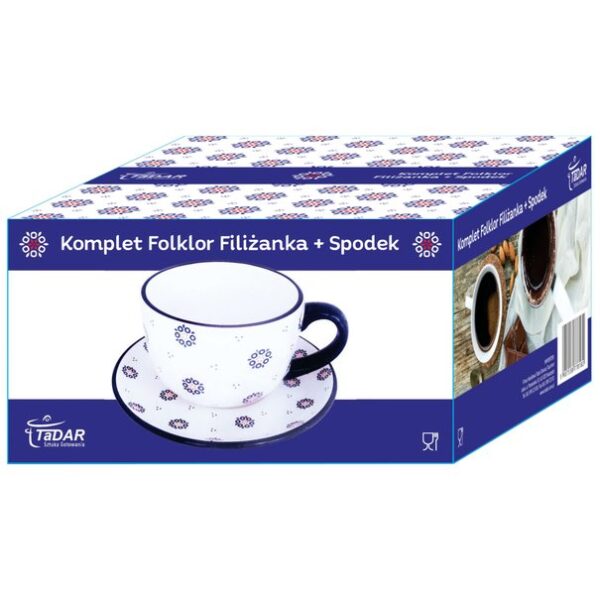 Filiżanka ze spodkiem ceramika Folklor duża do kawy herbaty ludowy 300 ml - obrazek 2