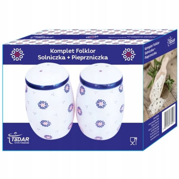 Solniczka i pieprzniczka FOLKLOR ceramika ludowe wzory 5x7,7 cm - obrazek 4