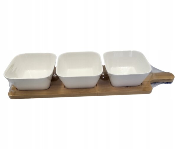 Zestaw do przekąsek 3 miseczki na bambusowej podstawce 230 ml 39x10,5 cm - obrazek 6