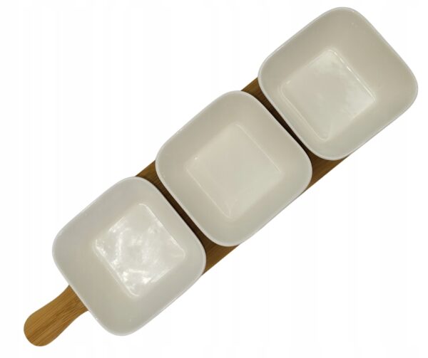 Zestaw do przekąsek 3 miseczki na bambusowej podstawce 230 ml 39x10,5 cm - obrazek 7
