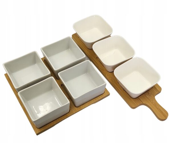 Zestaw do przekąsek 3 miseczki na bambusowej podstawce 230 ml 39x10,5 cm - obrazek 4