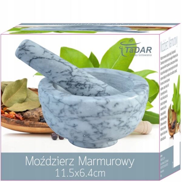 Moździerz kuchenny kamienny  marmurowy szary 11,6x6,4 cm - obrazek 3