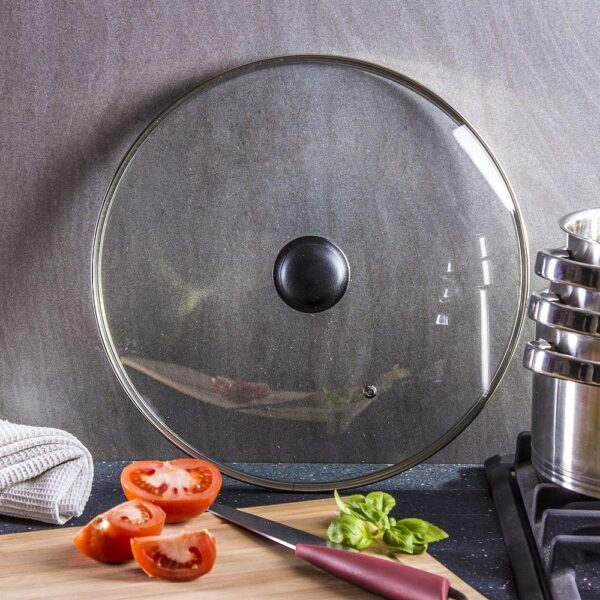 Pokrywka 32 cm szklana metalowy rant Odpowietrznik Żaroodporna - obrazek 2