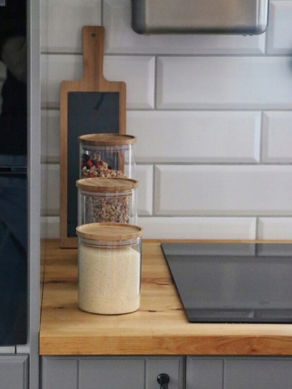 Pojemnik szklany na makaron płatki art. sypkie z bambusową pokrywa 10x13cm - obrazek 6