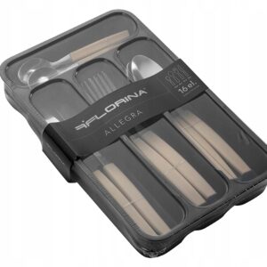 Komplet sztućców Zestaw 16 elem. 4 osoby Beżowa rączka + wkład do szuflady