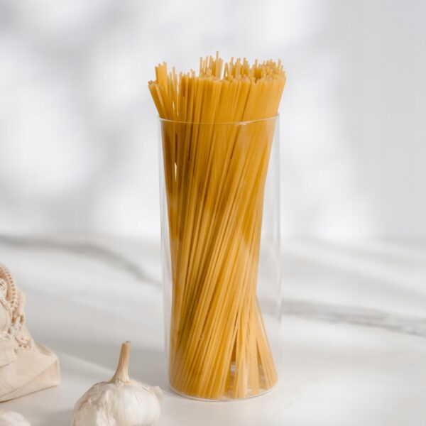 Pojemnik szklany na makaron artykuły sypkie z bambusową pokrywa 10x22cm - obrazek 7