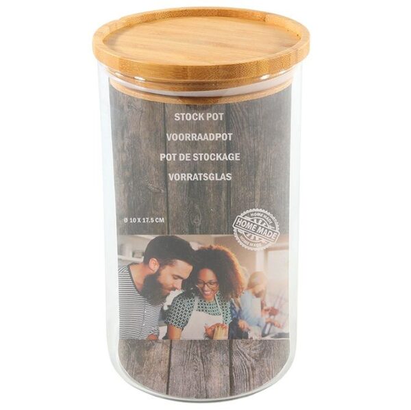 Pojemnik szklany na makaron płatki sypkie z bambusową pokrywą 10x17 cm - obrazek 5