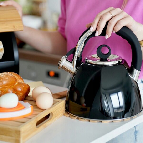 Czajnik stalowy czarny 2,7 l – tradycyjny czajnik z gwizdkiem na indukcję i gaz - obrazek 4