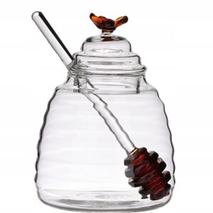 Pojemnik na miód szklany z PSZCZÓŁKĄ łyżeczka pokrywka 14 cm