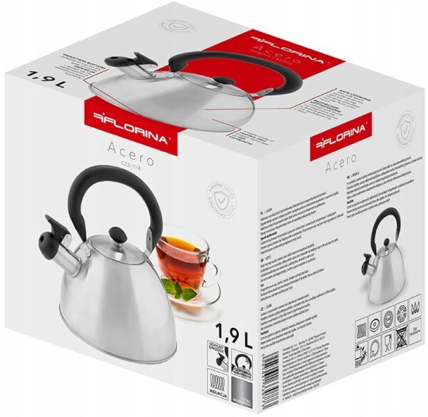 Czajnik Florina Acero 1,9 l – stalowy czajnik tradycyjny z gwizdkiem na indukcję i gaz - obrazek 2