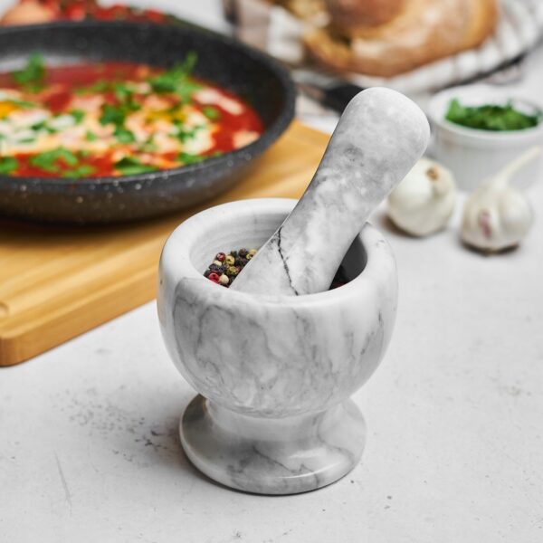 Moździerz kuchenny kamienny marmurowy szary 10,5x10,5 cm - obrazek 8