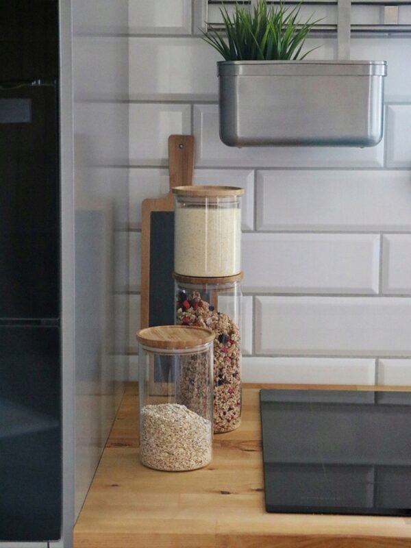 Pojemnik szklany na makaron płatki art. sypkie z bambusową pokrywa 10x13cm - obrazek 5