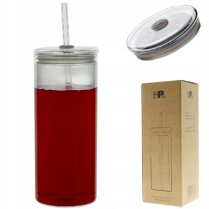 Kubek ze słomką SMOOTHIE szklany z zakrętką przezroczysty 600 ml