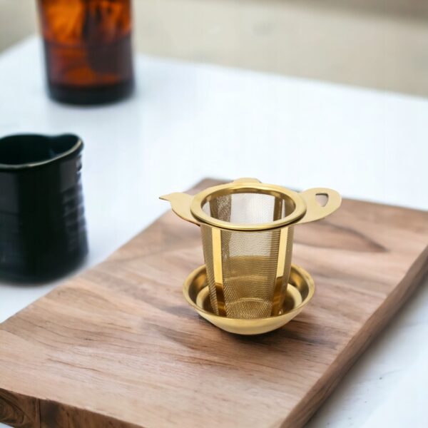 Zaparzacz do HERBATY ziół sitko z podstawką do powieszenia ZŁOTY - obrazek 2