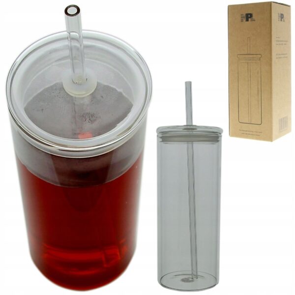 Kubek ze słomką SMOOTHIE szklany z zakrętką przezroczysty 400 ml - obrazek 7