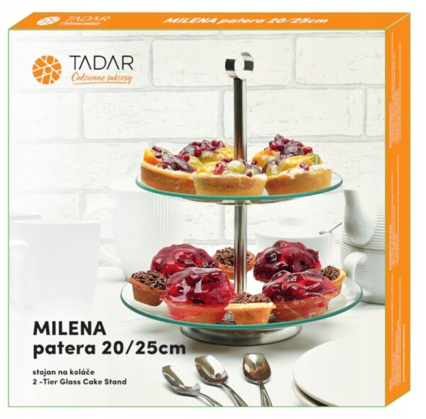 Patera okrągła dwupoziomowa szklana do Ciasta Desery Milena 20/25 cm - obrazek 4