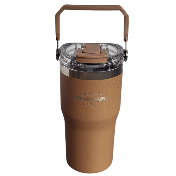 Kubek Termiczny 600 ml Stalowy matowy z rączką Słomka Ustnik - obrazek 9