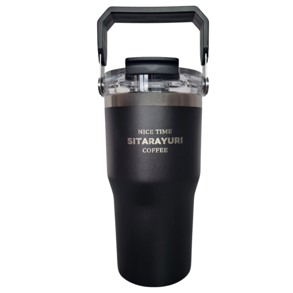 Kubek Termiczny 600 ml Stalowy matowy z rączką Słomka Ustnik - obrazek 2