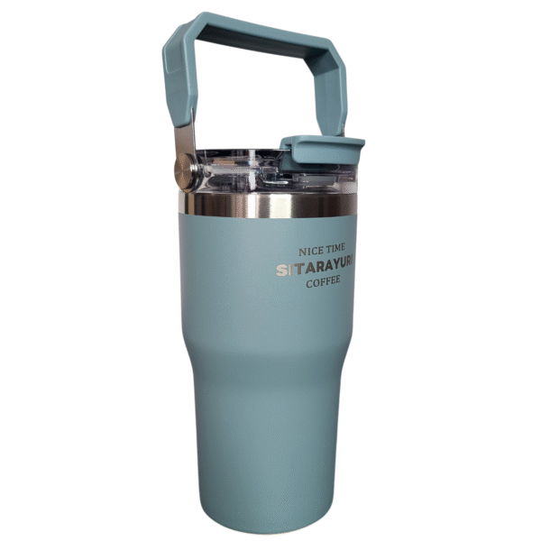 Kubek Termiczny 600 ml Stalowy matowy z rączką Słomka Ustnik - obrazek 17