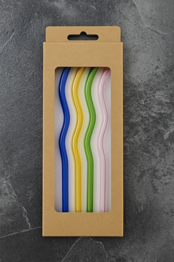 Słomki szklane wielorazowe 4 szt+szczoteczka Kolorowe 20 cm - obrazek 4