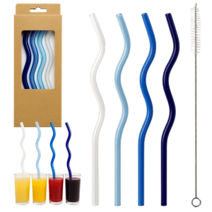 Słomki szklane wielorazowe 4 szt+szczoteczka Niebieskie 20 cm