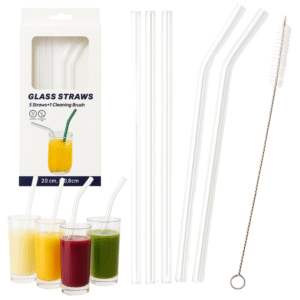Słomki Szklane wielorazowe 5 szt+szczoteczka Przezroczyste 20 cm