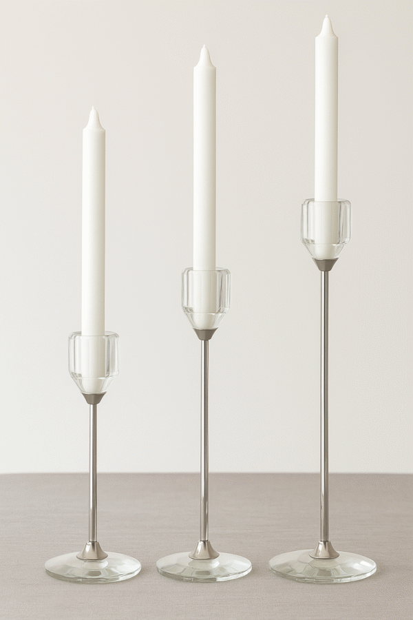 Świeczniki szklane na nóżce srebrne zestaw 3 sztuki - obrazek 2