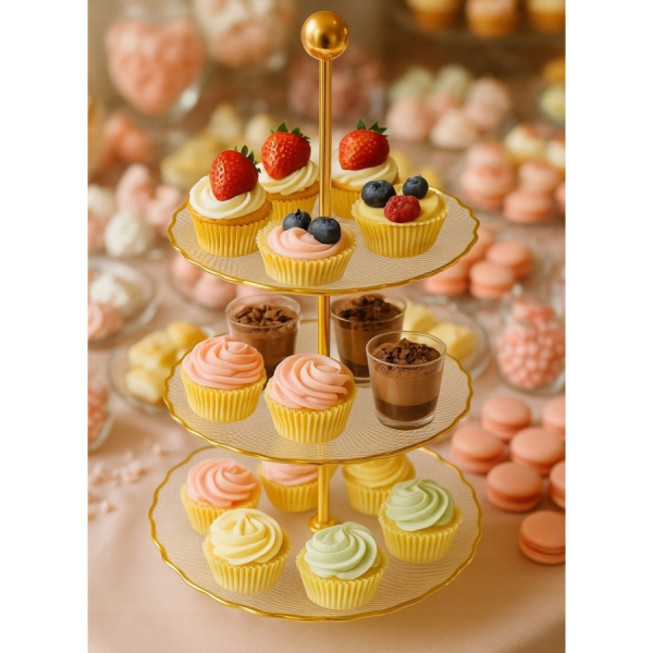 patera na ciasta i desery trzypoziomowa szklana