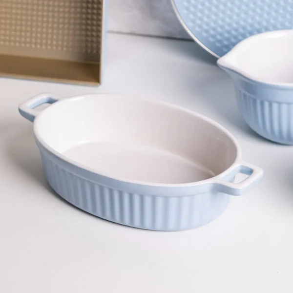 Naczynie ceramiczne do zapiekania 900 ml Fusion Blue owalna forma z uchwytami do piekarnika - obrazek 4